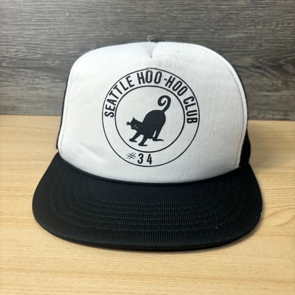 Vintage Seattle Hoo‎ Hoo Club Hat Cap Snapback Black Trucker Adjustable